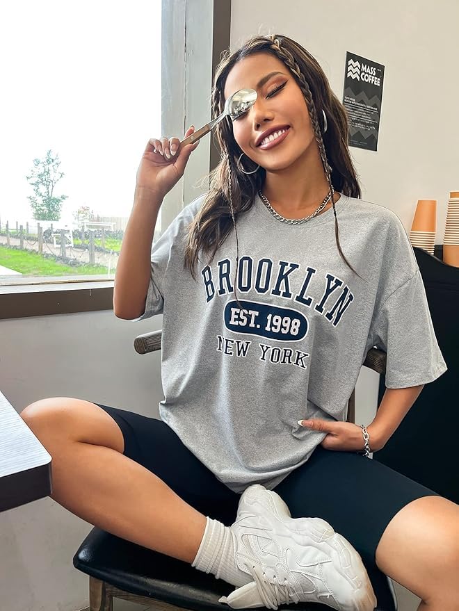 Grey Pure Cotton Round Neck Regular Fit Printed T-Shirt For Women