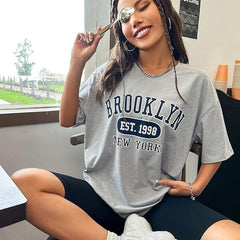 Grey Pure Cotton Round Neck Regular Fit Printed T-Shirt For Women