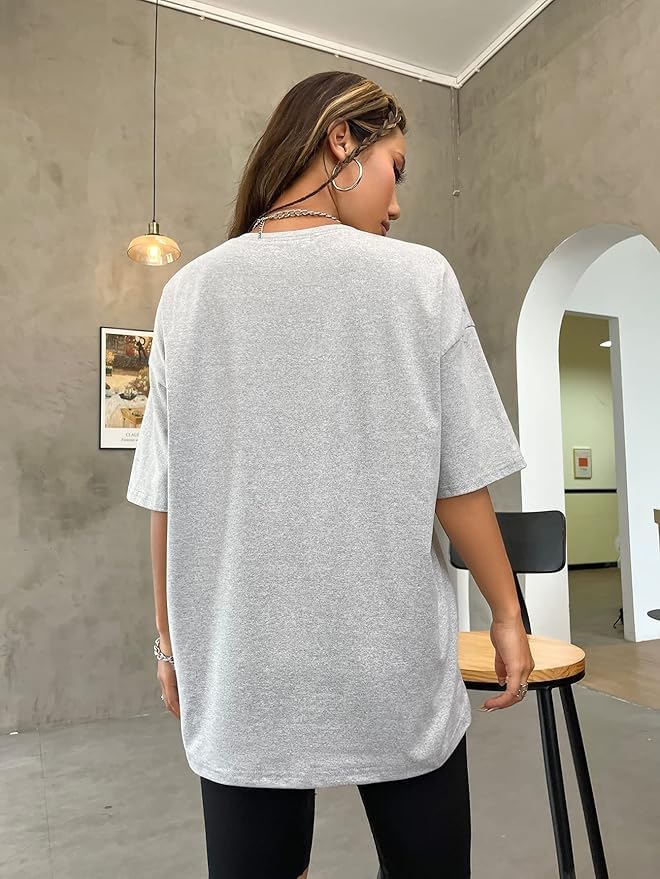 Grey Pure Cotton Round Neck Regular Fit Printed T-Shirt For Women