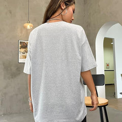 Grey Pure Cotton Round Neck Regular Fit Printed T-Shirt For Women