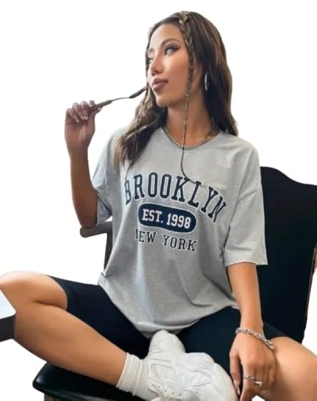 Grey Pure Cotton Round Neck Regular Fit Printed T-Shirt For Women