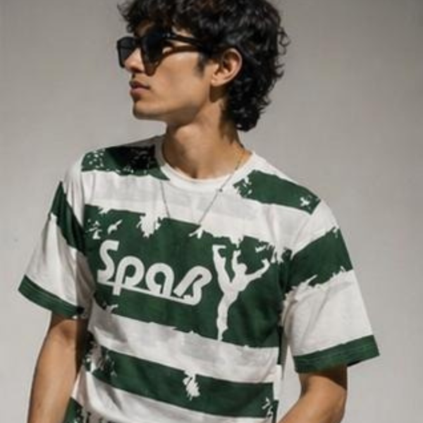 Forest Green Striped Graphic Oversized T-Shirt for Men