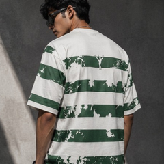 Forest Green Striped Graphic Oversized T-Shirt for Men