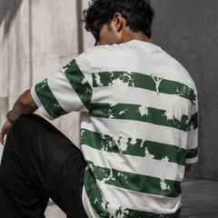 Forest Green Striped Graphic Oversized T-Shirt for Men