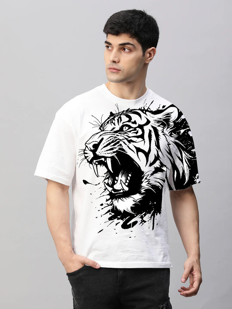 White Cotton Printed Casual T-Shirt For Men