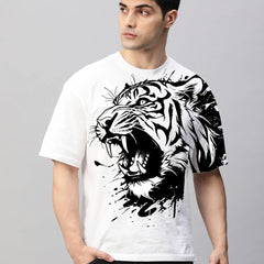 White Cotton Printed Casual T-Shirt For Men