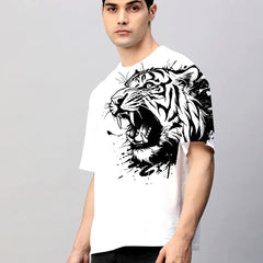 White Cotton Printed Casual T-Shirt For Men