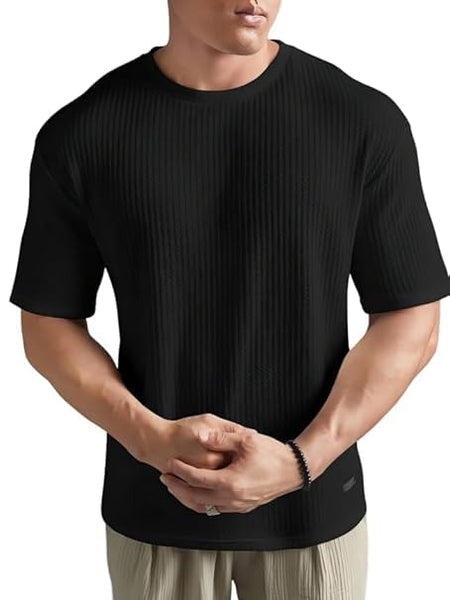 Black Cotton Printed Casual T-Shirt For Men