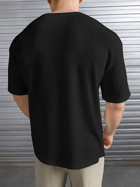 Black Cotton Printed Casual T-Shirt For Men