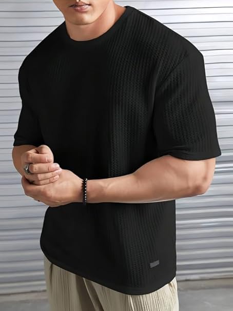 Black Cotton Printed Casual T-Shirt For Men