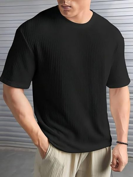 Black Cotton Printed Casual T-Shirt For Men