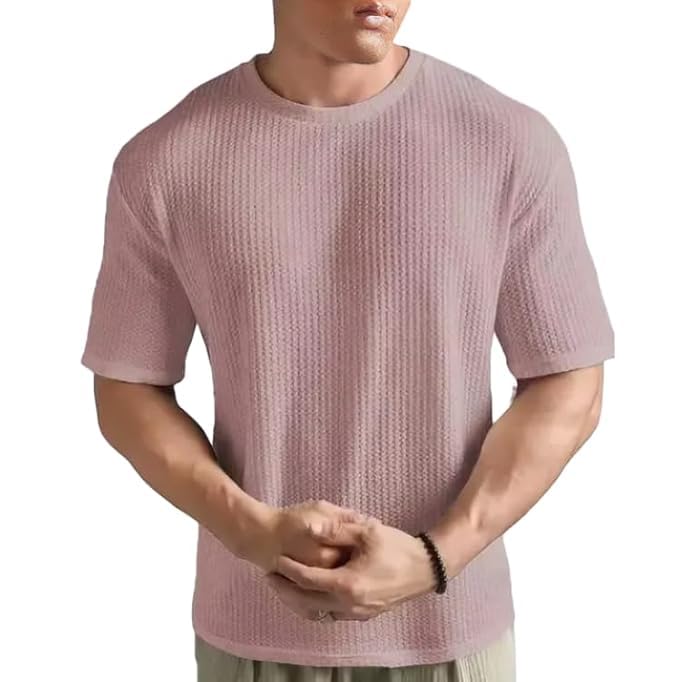 Pink Cotton Printed Casual T-Shirt For Men