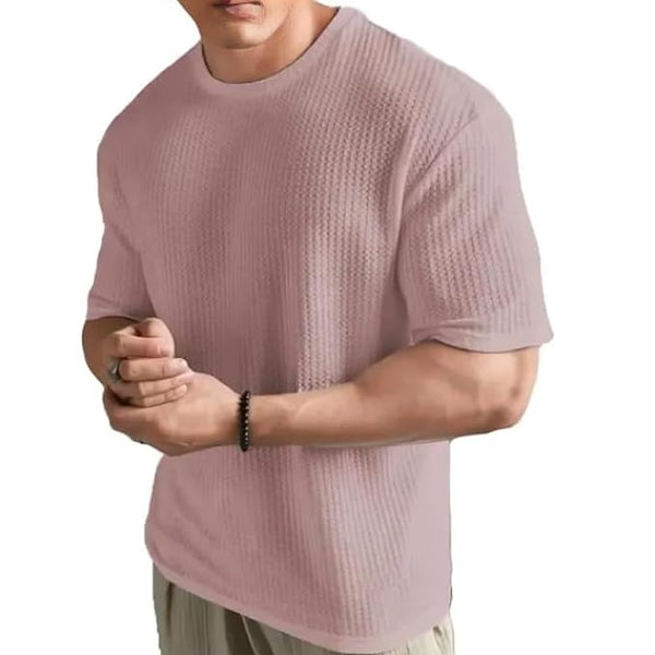 Pink Cotton Printed Casual T-Shirt For Men