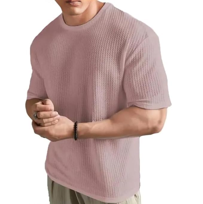 Pink Cotton Printed Casual T-Shirt For Men