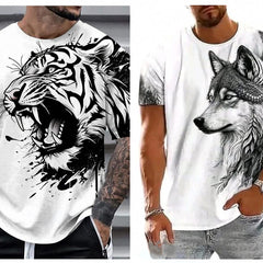 Pack Of 2 White & Black Printed Cotton Casual T-Shirt For Men