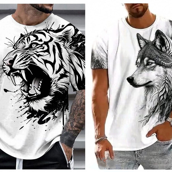 Pack Of 2 White & Black Printed Cotton Casual T-Shirt For Men