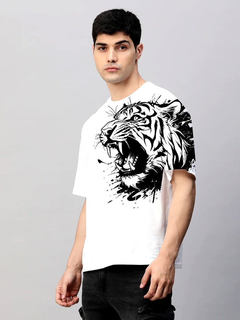 Pack Of 2 White & Black Printed Cotton Casual T-Shirt For Men