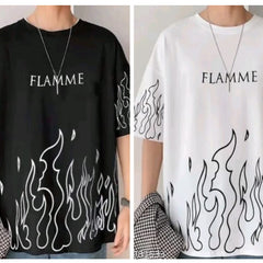 Pack Of 2 White & Black  Cotton Printed Casual T-Shirt For Men