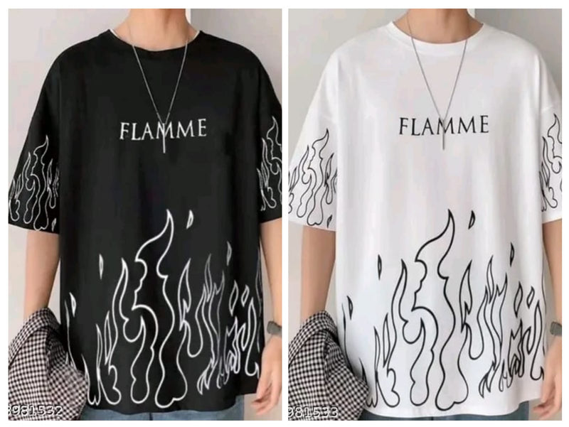 Pack Of 2 White & Black  Cotton Printed Casual T-Shirt For Men
