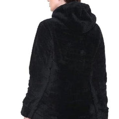 Black Woolen Full Sleeves Regular Fit Printed Hoodie For Women