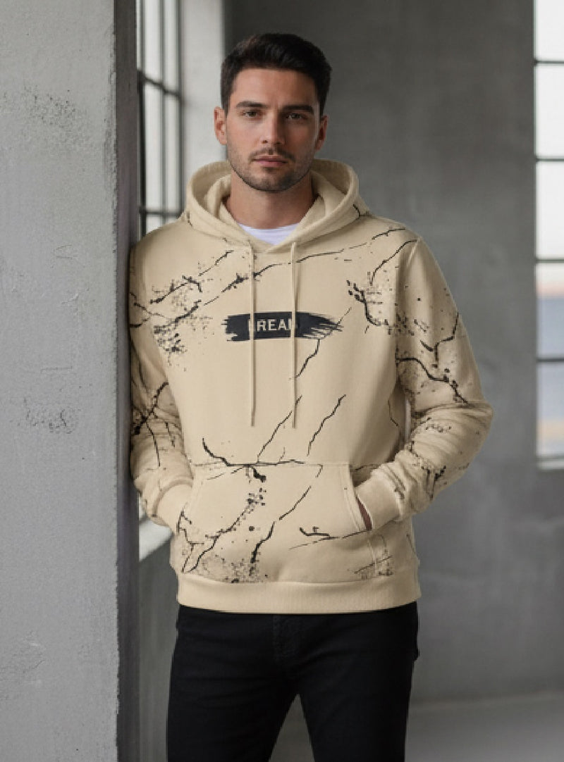 SPAB MENS ALL OVER PRINTED HOODED NECK FULL SLEEVE BEIGE SWEATSHIRT