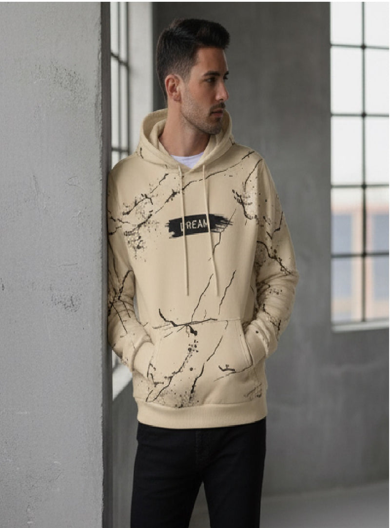 SPAB MENS ALL OVER PRINTED HOODED NECK FULL SLEEVE BEIGE SWEATSHIRT