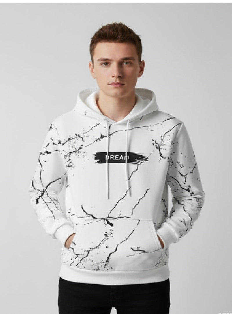 SPAB MENS ALL OVER PRINTED HOODED NECK FULL SLEEVE WHITE SWEATSHIRT