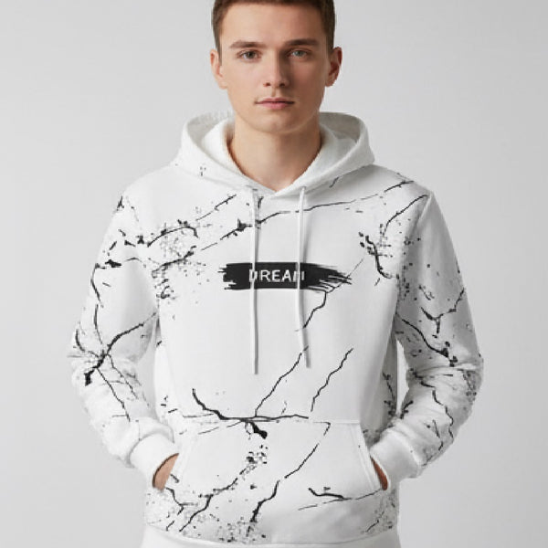 SPAB MENS ALL OVER PRINTED HOODED NECK FULL SLEEVE WHITE SWEATSHIRT