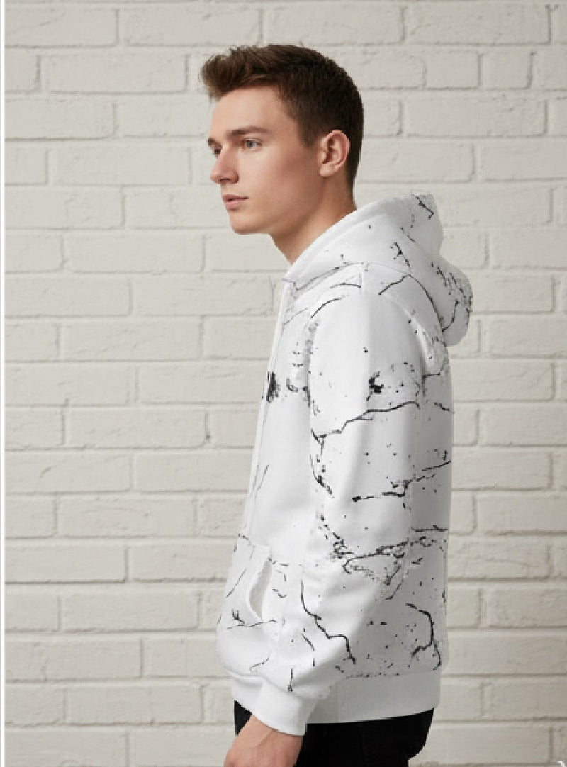 SPAB MENS ALL OVER PRINTED HOODED NECK FULL SLEEVE WHITE SWEATSHIRT