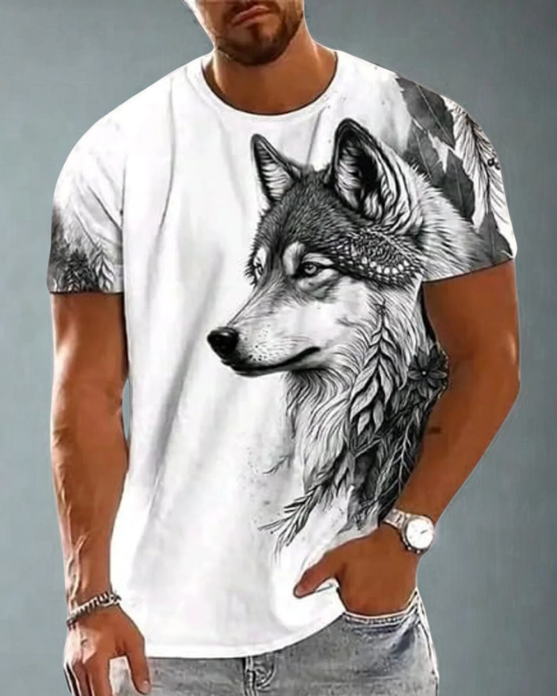 White & Black Cotton Printed Casual T-Shirt For Men
