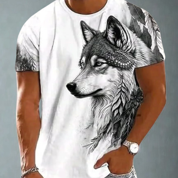 White & Black Cotton Printed Casual T-Shirt For Men