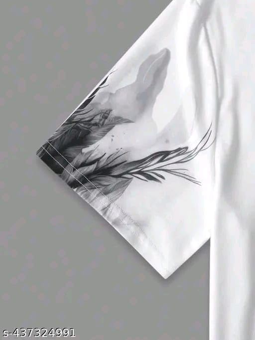 White & Black Cotton Printed Casual T-Shirt For Men