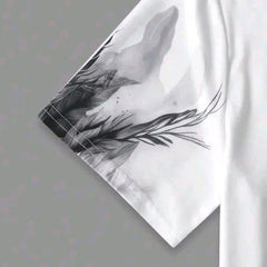 White & Black Cotton Printed Casual T-Shirt For Men