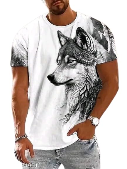 White & Black Cotton Printed Casual T-Shirt For Men