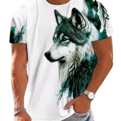 White & Green Cotton Printed Casual T-Shirt For Men