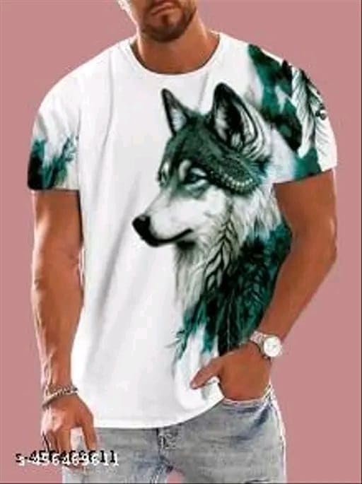 White & Green Cotton Printed Casual T-Shirt For Men