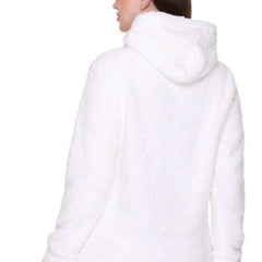 White Woolen Full Sleeves Regular Fit Printed Hoodie For Women