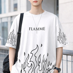 FLAMME PRINTING, COTTON T SHIRT HALF SLEEVE DOWN SHOULDER regular tshirt , stylish tshirt ,round neck tshirt