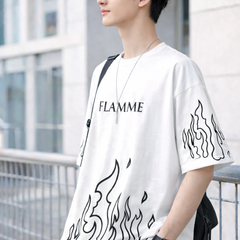 FLAMME PRINTING, COTTON T SHIRT HALF SLEEVE DOWN SHOULDER regular tshirt , stylish tshirt ,round neck tshirt