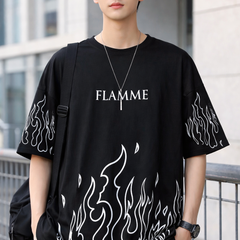 FLAMME PRINTING, COTTON T SHIRT HALF SLEEVE DOWN SHOULDER regular tshirt , stylish tshirt ,round neck tshirt