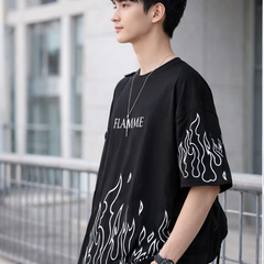 FLAMME PRINTING, COTTON T SHIRT HALF SLEEVE DOWN SHOULDER regular tshirt , stylish tshirt ,round neck tshirt