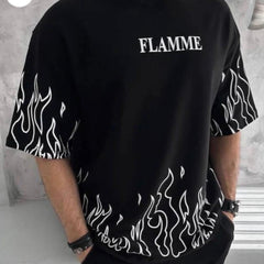 FLAMME PRINTING, COTTON T SHIRT HALF SLEEVE DOWN SHOULDER regular tshirt , stylish tshirt ,round neck tshirt