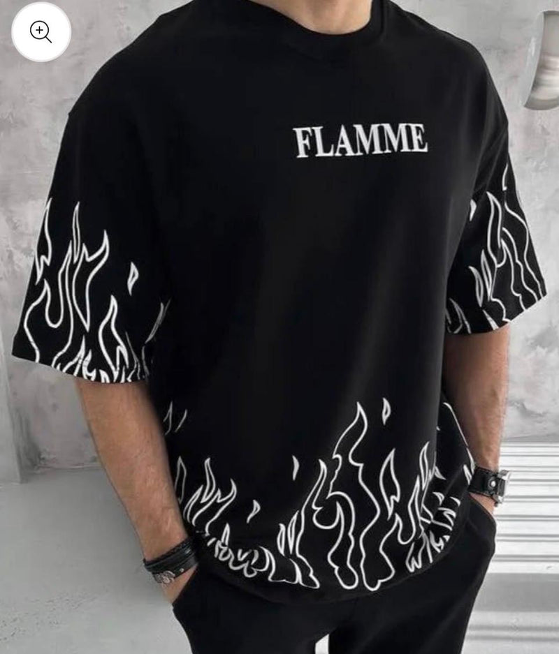 FLAMME PRINTING, COTTON T SHIRT HALF SLEEVE DOWN SHOULDER regular tshirt , stylish tshirt ,round neck tshirt