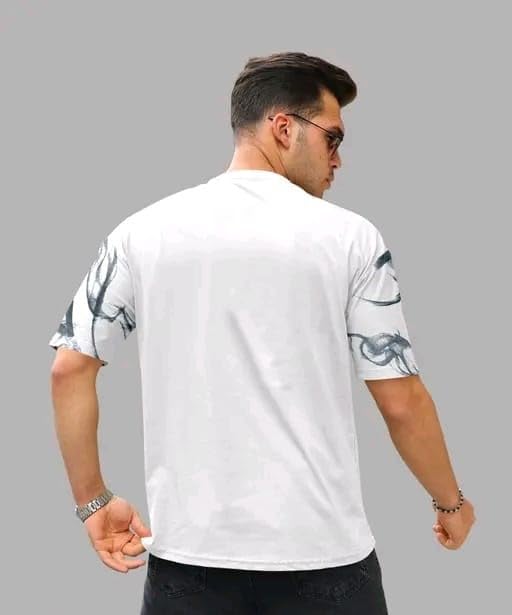 White & Black Cotton Printed Casual T-Shirt For Men