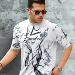 White & Black Cotton Printed Casual T-Shirt For Men