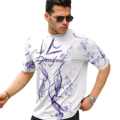 White & Purple Cotton Printed Casual T-Shirt For Men