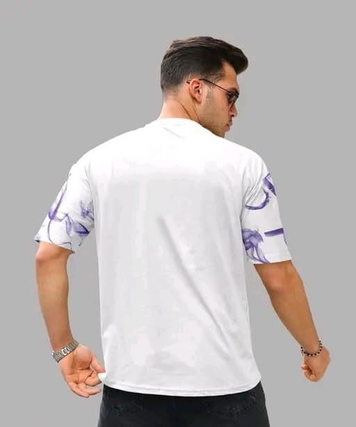 White & Purple Cotton Printed Casual T-Shirt For Men