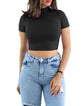Black Lycra Sexy Slim Fit Cropped Top For Women