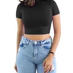 Black Lycra Sexy Slim Fit Cropped Top For Women