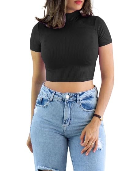 Black Lycra Sexy Slim Fit Cropped Top For Women